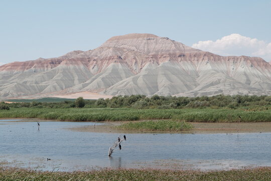Scenic landscape with Nallihan mountains and lake
