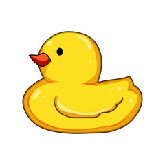 Yellow rubber duck toy featuring a cute design isolated on a clean white background, representing childhood, happiness, and innocence during a relaxing playtime