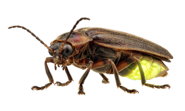 Detailed firefly with glowing abdomen side view on transparent background