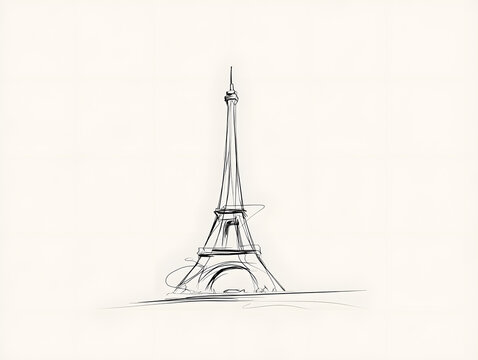 Eiffel tower in Paris one line art, black silhouette on a white background symbol travel 