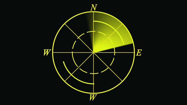 Futuristic Digital Radar Scanning Animation on Black Background. High-quality green radar screen scanning animation with rotating sweep line 4k video.