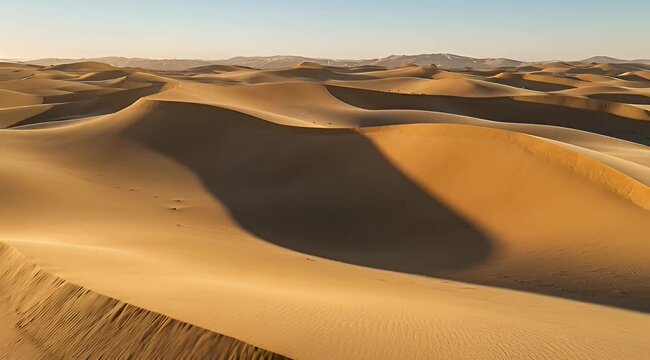 Waves of golden sand, a serene desert landscape in the morning sun