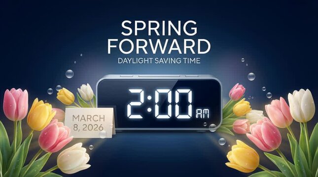 Spring Forward Daylight Saving Time Start 2026 Poster with Calendar Date March 8