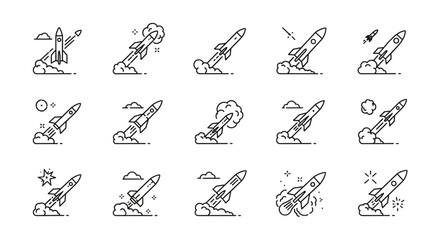 Rocket Launch Icons Set Vector Illustration. © Arga