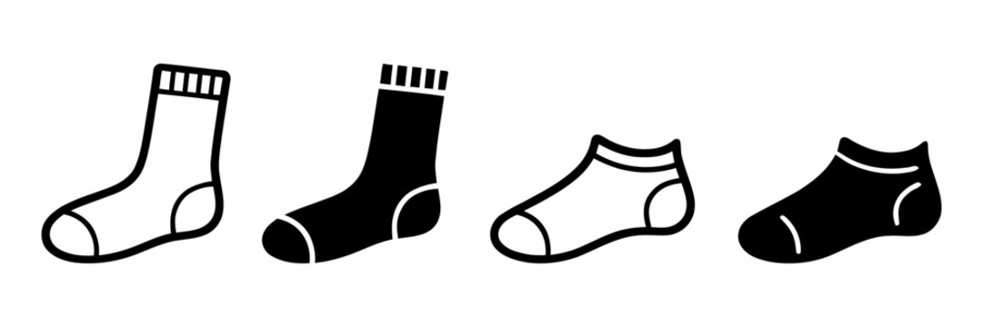 Clean Graphic Icons of Essential Sock Styles Crew, Ankle, and No-Show Footwear Designs