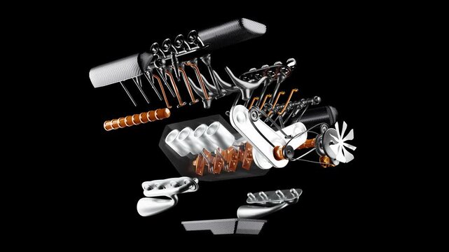 3D Exploded View of Car Engine with Moving Parts &ndash; Mechanical Animation