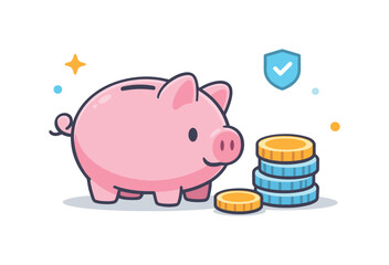 Fototapeta premium Personal savings discipline and responsible money management supporting long-term financial stability and security in everyday life, a classic piggy bank placed beside a small coin stack