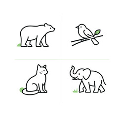 Obraz premium Wildlife diversity and appreciation for animals in natural environments representing respect for nature and global biodiversity, four tiles showing a simple standing bear in side profile, a