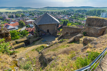 Filakovo Castle keep and ruins overlooking town