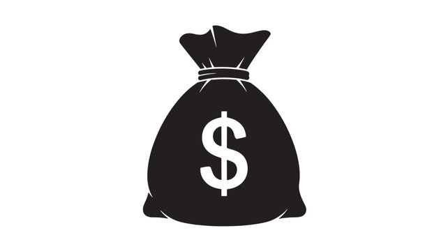 Bag of money with a dollar sign is a simple and clean black silhouette graphic. featuring currency, finance, wealth with savings and treasure