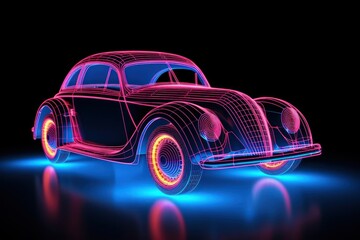 Naklejka premium Neon car wireframe light neon vehicle.