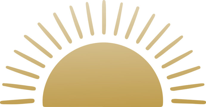 Golden Minimalist Sunset Icon. Hand Drawn Simple Sunrise Emblem. 