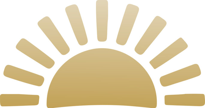 Golden Minimalist Sunset Icon. Hand Drawn Simple Sunrise Emblem. 