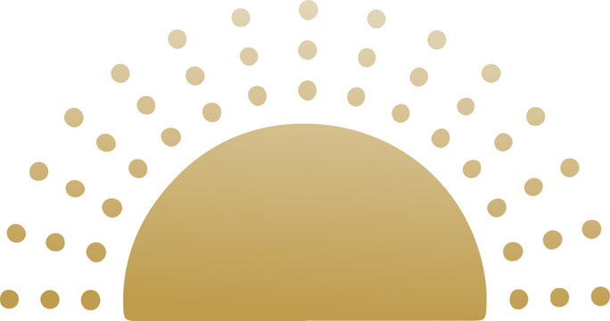 Golden Minimalist Sunset Icon. Hand Drawn Simple Sunrise Emblem. 