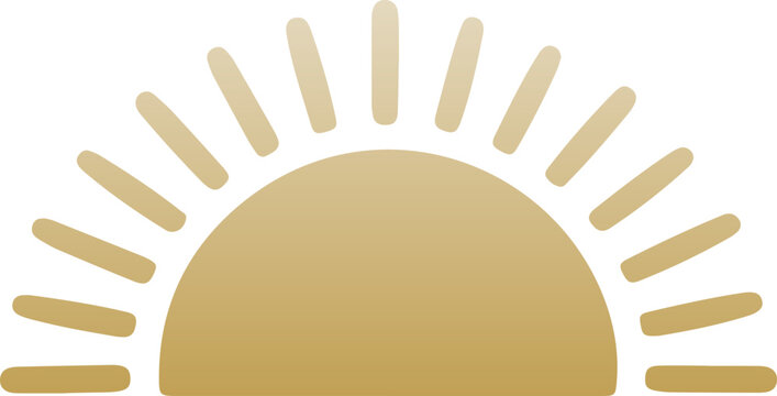 Golden Minimalist Sunset Icon. Hand Drawn Simple Sunrise Emblem. 