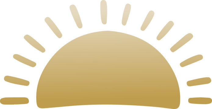 Golden Minimalist Sunset Icon. Hand Drawn Simple Sunrise Emblem. 