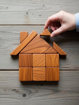 Hand placing roof on cardboard house