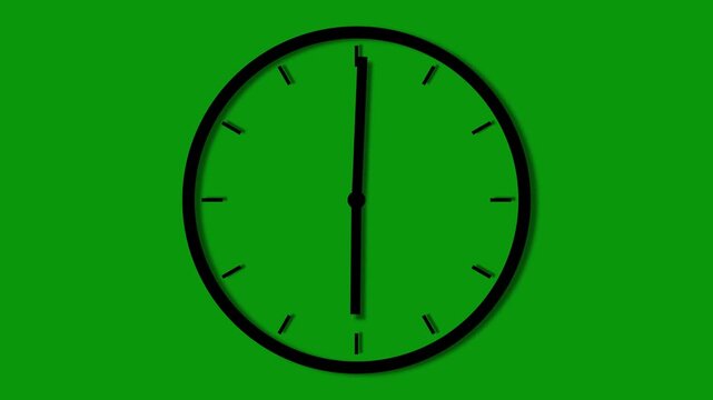 A smooth animation of a white clock face with moving hands rotates to indicate time passing on green screen background. Watch shows the running time. Counting 24 Hours. Clock icon with moving arrows.