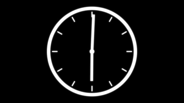 A smooth animation of a white clock face with moving hands rotates to indicate time passing on black background. Watch shows the running time. Counting 24 Hours. Clock icon with moving arrows.
