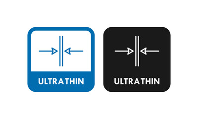 Fototapeta premium ltra thin vector icon in circle badge style with arrows pointing to a slim line. Professional minimalist design for product packaging, technology, and manufacturing labels.