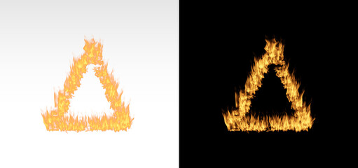 Obraz premium fire on triangle shape, triangle line flame fire on transparent background
