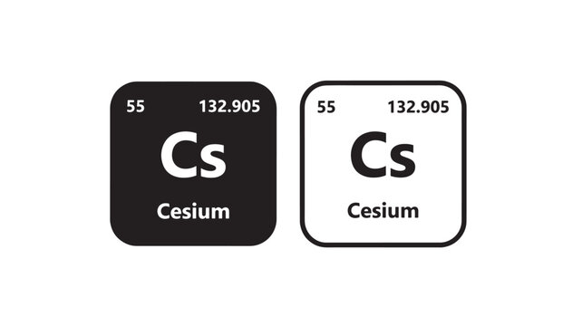 Cesium element symbols with atomic number 55 and atomic mass 132.905 presented in black and white square icons on a white background.