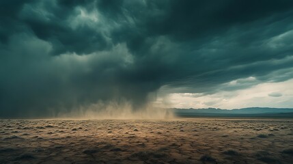 Obraz premium Dramatic weather scene storm clouds and rain over water surface