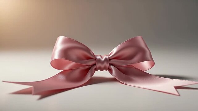 Elegant pink satin bow adorns a smooth surface, captured in soft lighting with gentle shadows create a serene atmosphere