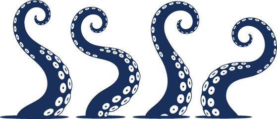 Deep Blue Octopus Tentacle Set, Mystical Kraken Tentacle Graphics, Stylized Cephalopod Tentacle Illustration, vector, illustration, silhouette. © naeem