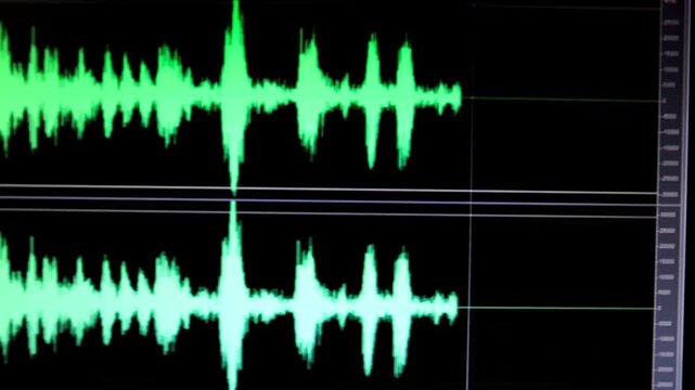 Sound wave. Dynamic vibration wallpaper. Abstract sound wave element on blue background. Music visualization, futuristic graphic element as digital equalizer. Frequency pulse modulation video footage