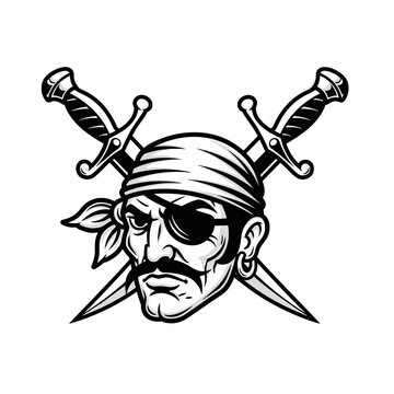 Pirate Head with Crossed Swords Emblem.
