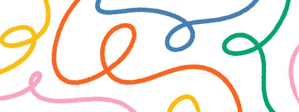Doodle squiggle line with brush stroke crayon and curve sketch pencil. Charcoal chalk graphic with curvy spiral abstract and wavy banner background. Cable vector doodle with border continuous.