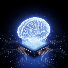 Fototapeta premium A glowing digital brain illustration on a circuit board with a dark background