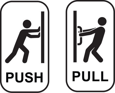 pull or push door signs. Vector push and pull icon sticker design concept. Vector Illustration 

