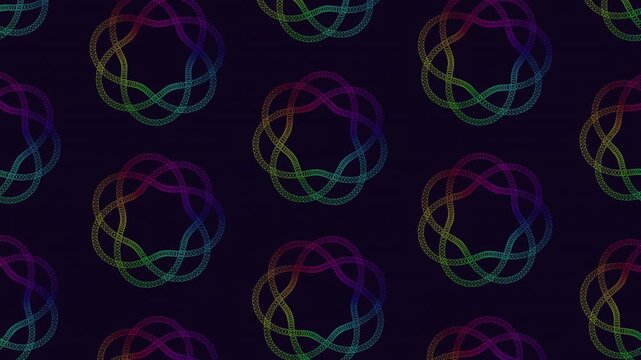 Abstract seamless neon knot pattern animation on dark background