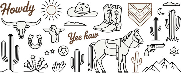 cowboy vintage motif sun moon stars longhorn skull cactus © AIcon Star