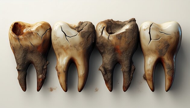 realistic 3d dirt teeth tooth decay isolated on white background