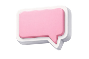 3D render pink speech bubble icon with white border, chat message notification symbol, isolated on white