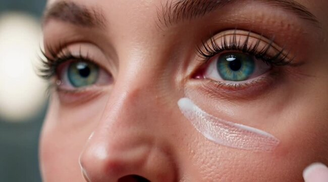 Close-Up Woman Applying Eye Cream Serum Under Eyes Anti-Aging Skincare Treatment