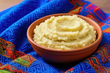 Creamy Mashed Potatoes in a Rustic Bowl Resting on a Vibrant Blu