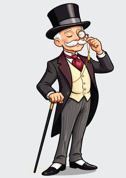 072-47-Wealthy gentleman in formal attire standing and holding a magnifying glass