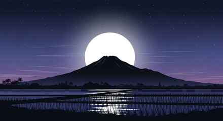 Fototapeta premium Serene street scene illustration featuring traditional buildings and streetlights at dusk