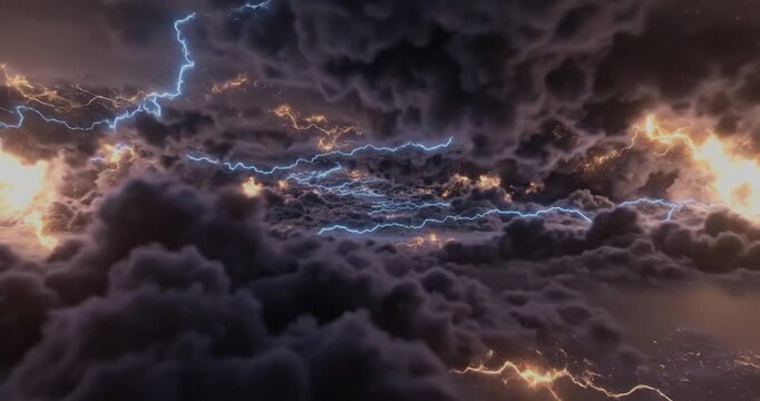 Dramatic Lightning Storm Clouds with Electric Bolts.