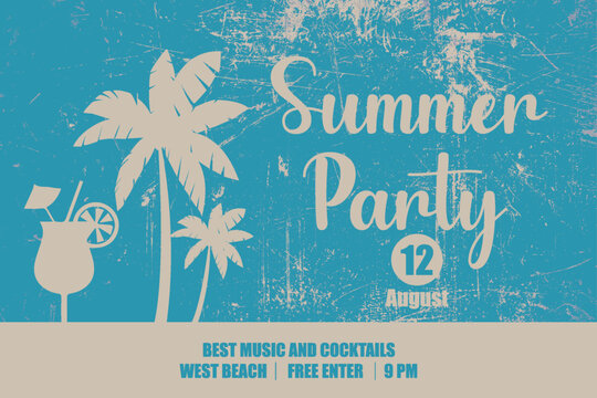 Vibrant summer party invitation with tropical beach theme