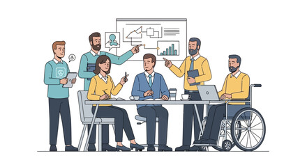 Naklejka premium Diverse team collaborating on project with graphs on screen
