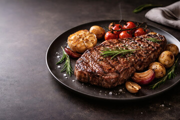 Grilled Steak Plate with Herbs and Copy Space