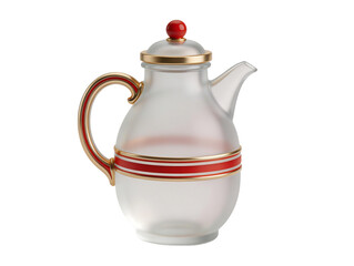 [Transparent Background PNG]Elegant Glass Teapot with Red and Gold Accents