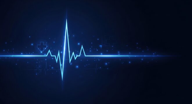 Abstract blue glowing heartbeat line on dark background