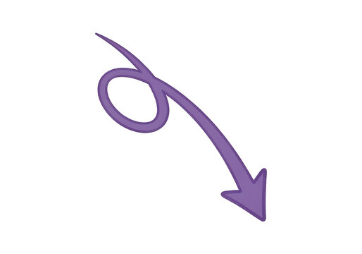 A stylized purple arrow pointing downwards on a black background