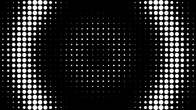 Halftone circle pattern, monochrome dot matrix, abstract pixel motion, retro digital aesthetic, grainy screen texture, modern tech visual design loops